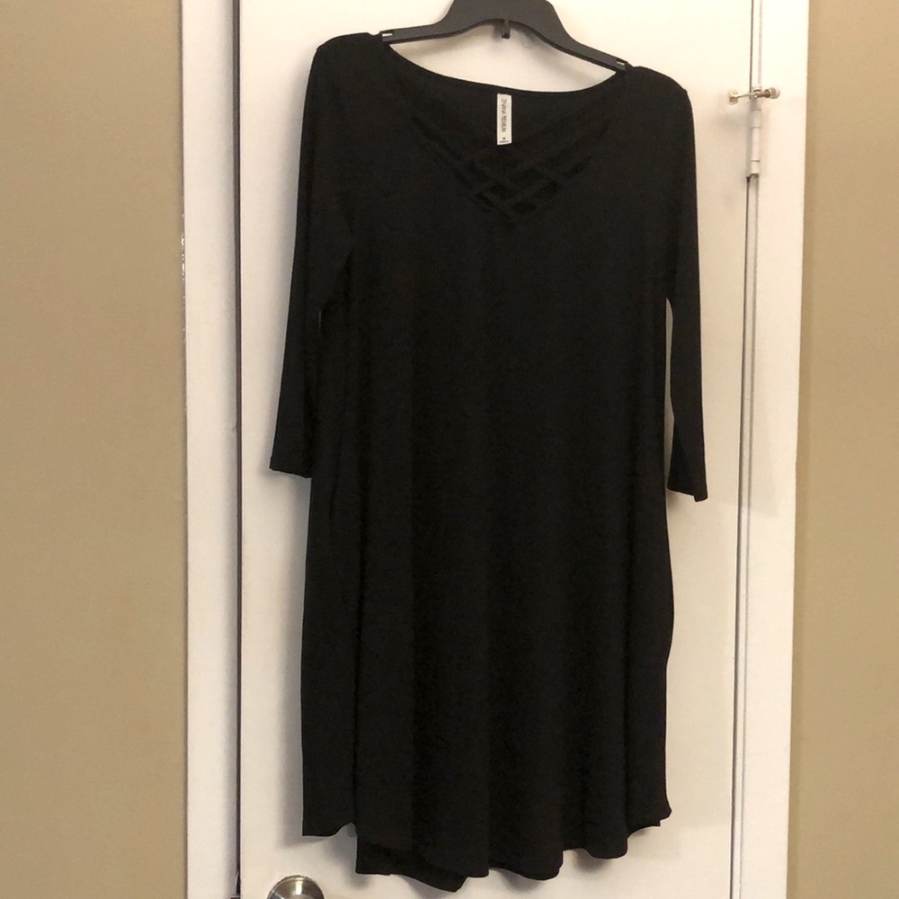 3 for $20 Zenana premium Black dress w/ crisscross neckline